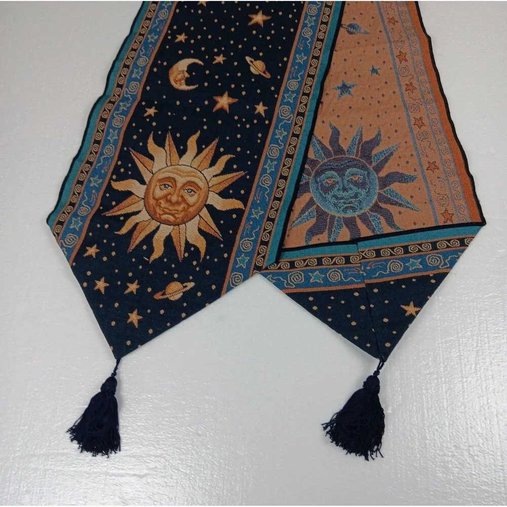 Vintage Celestial Table Runner Sun Moon And Stars 90s Wimsygoth Tassel